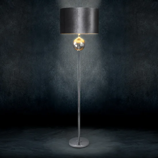Lampa stojąca KELSI na podstawie łączącej szkło i metal z welwetowym abażurem - ∅ 43 x 157 cm - czarny