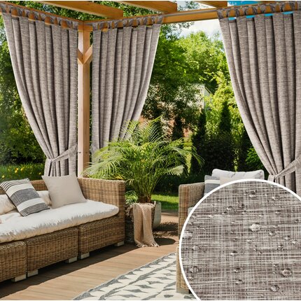 Zasłona brązowo, kremowa z wodoodpornej tkaniny idealna do ogrodu i na taras 155x260 cm szelki/rzep GARDEN 155 x 260 cm brązowy,kremowy szelki/rzepy | Eurofirany