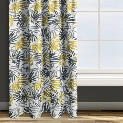 Zasłona biało, musztardowa we wzór liści 140x250 taśma ELINA Design 91 Zasłona biało, musztardowa we wzór liści 140x250 taśma ELINA Design 91 - 140 x 270 cm