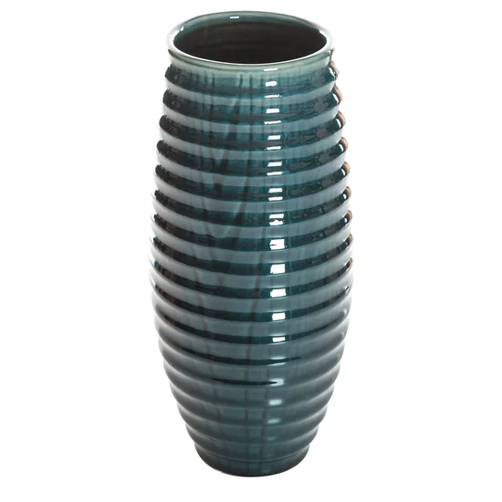 Wazon ceramiczny AGALIA ze żłobieniami inspirowany strukturą drewna - 15 x 15 x 32 cm - niebieski