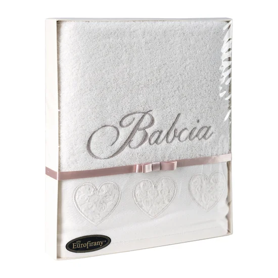 Zestaw prezentowy -  ręcznik z haftem BABCIA - 35 x 30 x 5 cm - kremowy