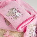 Ręcznik BABY z kapturem z haftowaną aplikacją z misiem i osiołkiem - 100 x 100 cm - różowy 4