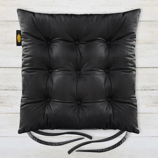 Dwustronna welwetowa poduszka siedziskowa na krzesło z dziewięcioma pikowaniami - 40 x 40 x 6 cm - czarny