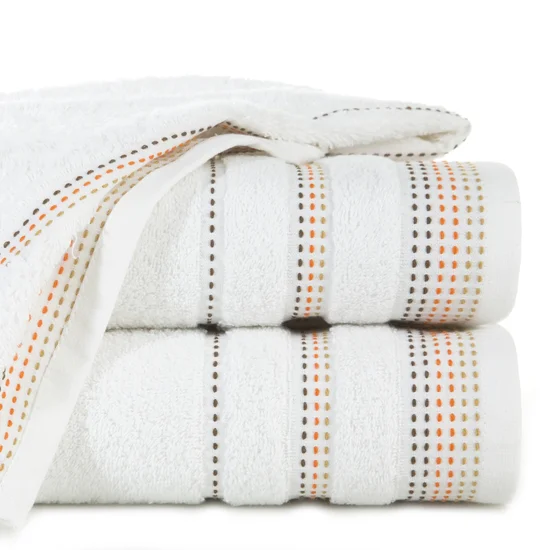Ręcznik POLA z żakardową bordiurą zdobioną stebnowaniem - 50 x 90 cm - biały