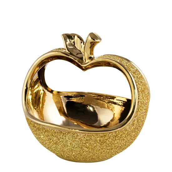 Figurka-koszyczek  jabłuszko ceramiczne dekorowane brokatem w stylu glamour, kolor złoty - 27 x 23 x 27 cm - złoty