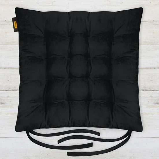ADORE dwustronna welurowa poduszka siedziskowa na krzesło z szesnastoma pikowaniami, gramatura 195 g/m2 - 40 x 40 x 6 cm - czarny