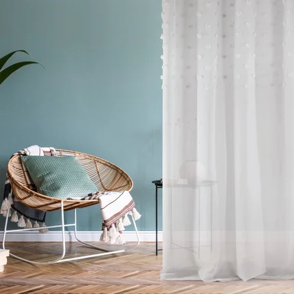 DESIGN 91 Dekoracja okienna STELLA zdobiona w górnej części trójwymiarowymi groszkami, półtransparentna DESIGN 91 Dekoracja okienna STELLA zdobiona w górnej części trójwymiarowymi groszkami, półtransparentna - 140 x 250 cm