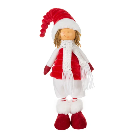 Figurka świąteczna DOLL lalka w zimowym stroju z miękkich tkanin - 16 x 10 x 52 cm - biały