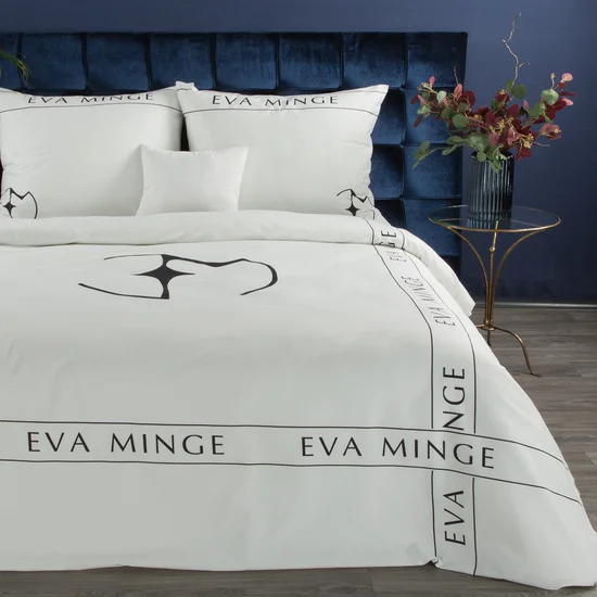 EVA MINGE Komplet pościeli SILK z makosatyny najwyższej jakości satyny bawełnianej z nadrukiem logo - 220 x 200 cm - biały