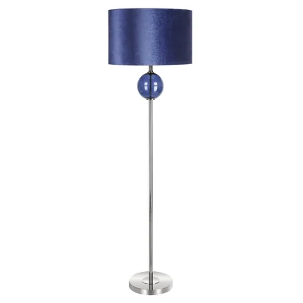 Lampa stojąca IRIS na metalowej podstawie ze szklaną turkusową bombką i welwetowym abażurem Lampa stojąca IRIS na metalowej podstawie ze szklaną turkusową bombką i welwetowym abażurem - ∅ 46 x 157 cm