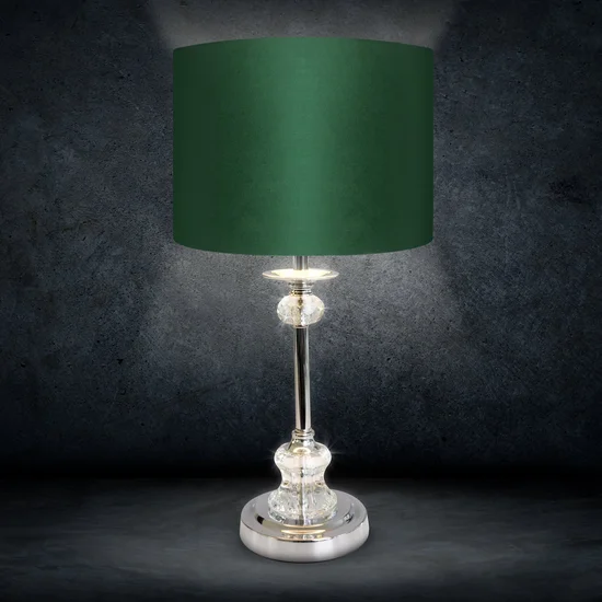 Lampka stołowa ALYSA z kryształową podstawą i welwetowym abażurem - 30 x 30 x 52 cm - zielony