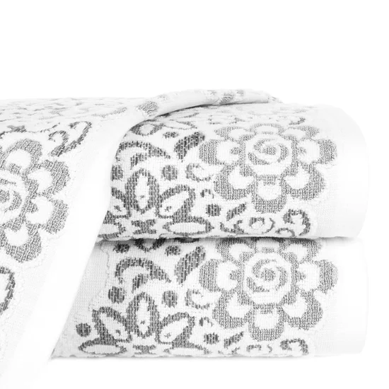 Ręcznik z żakardowym motywem roślinnym - 70 x 140 cm - biały
