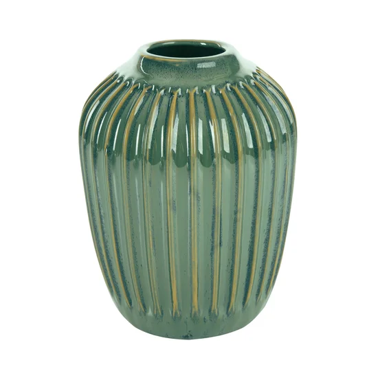Porcelanowy wazon ISLA ze żłobieniami - 17 x 17 x 21 cm - turkusowy