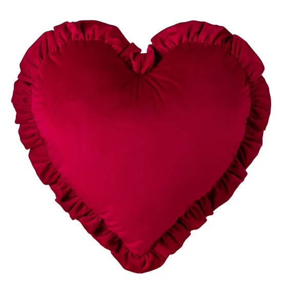 Poduszka z wypełnieniem w kształcie serca z miękkiego welwetu z falbanami - 45 x 45 cm - czerwony