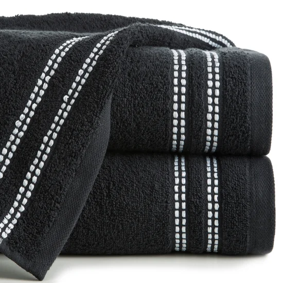 Ręcznik ALLY z bordiurą w pasy przetykany kontrastującą nicią miękki i puszysty, zero twist - 30 x 50 cm - czarny