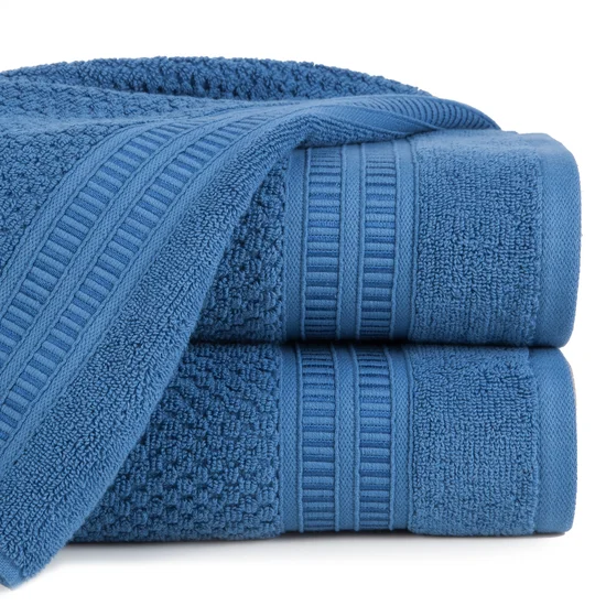 Ręcznik bawełniany ROSITA o ryżowej strukturze z żakardową bordiurą z geometrycznym wzorem, niebieski - 30 x 50 cm - niebieski