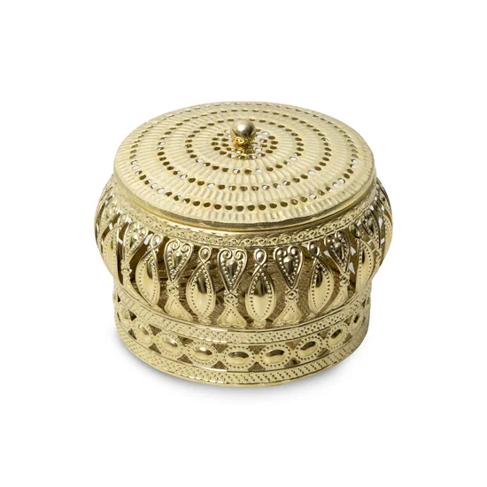 Dekoracyjny metalowy pojemnik GLORI ażurowym obrzeżem złoty - ∅ 11 x 7 cm - złoty