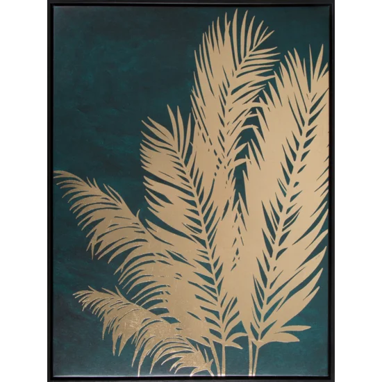 Obraz PALMTREE nadruk na płótnie złotych liści palmowych - 45 x 60 cm - ciemnozielony