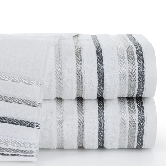 Ręcznik  z kolorowymi paskami w formie jodełki - 50 x 90 cm - biały