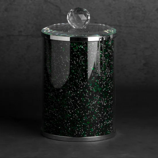 Pojemnik VENTOSA do przechowywania z kryształkami, w stylu glamour - ∅ 10 x 17 cm - zielony