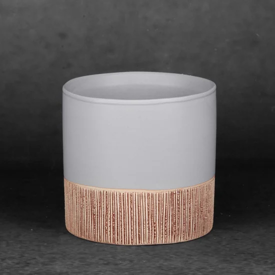 Osłonka ceramiczna na donicę MILI 2 dwukolorowa - ∅ 11 x 10 cm - popielaty