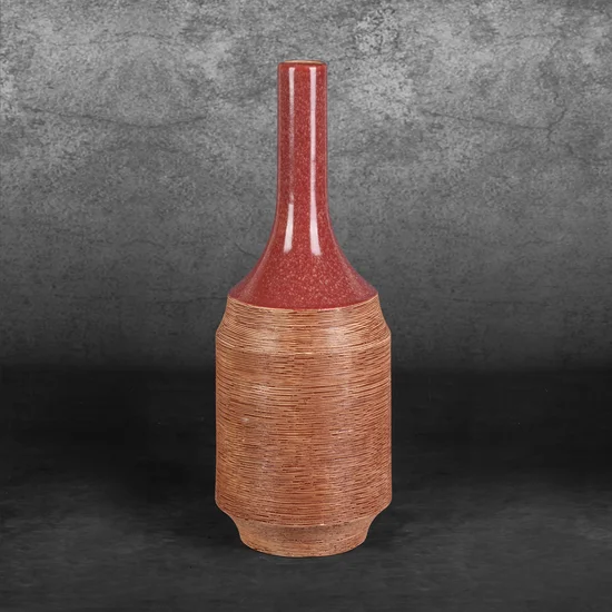 Dwukolorowy wazon ELDA z glinki ceramicznej - ∅ 16 x 48 cm - czerwony