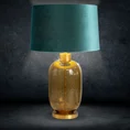 Lampa stołowa MUSA na szklanej podstawie z miodowego szkła z welwetowym abażurem - ∅ 40 x 69 cm - turkusowy 1