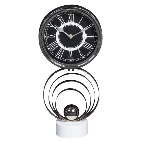 Dekoracyjny zegar stojący w stylu vintage na metalowej podstawie - 20 x 10 x 42 cm - srebrny