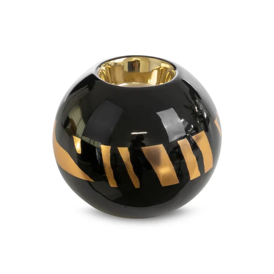 Świecznik ceramiczny SELENA  czarno-złoty - ∅ 9 x 8 cm - czarny
