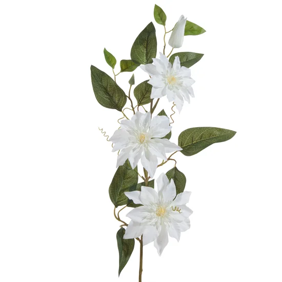 POWOJNIK CLEMATIS  sztuczny kwiat dekoracyjny z płatkami z jedwabistej tkaniny - 85 cm - biały