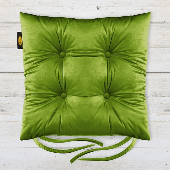 Dwustronna welwetowa poduszka siedziskowa na krzesło z czterema pikowaniami, gramatura 260 g/m2 - 40 x 40 x 8 cm - zielony