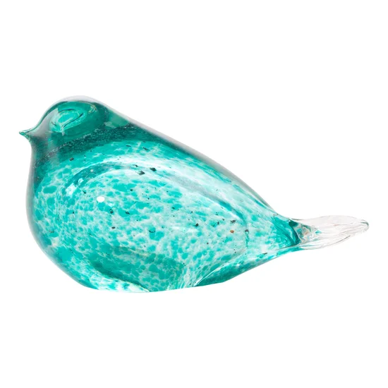 Ptaszek - ręcznie wykonana figurka dekoracyjna ze szkła artystycznego - 18 x 7 x 10 cm - turkusowy