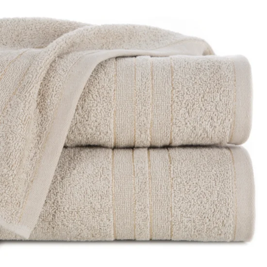 Ręcznik GALA bawełniany z  bordiurą w paski podkreślone błyszczącą nicią - 70 x 140 cm - beżowy