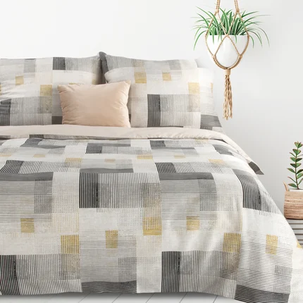 DESIGN 91 Komplet pościeli LEA 06 z satynowym splotem i geometrycznym nadrukiem DESIGN 91 Komplet pościeli LEA 06 z satynowym splotem i geometrycznym nadrukiem - 220 x 200 cm