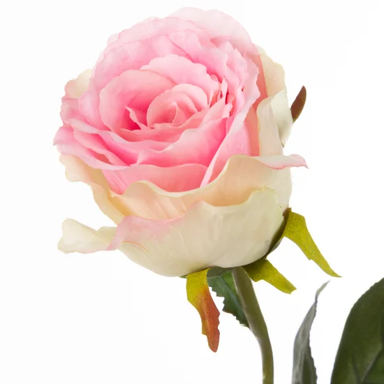 RÓŻA kwiat sztuczny dekoracyjny z płatkami z jedwabistej tkaniny - ∅ 7 x 63 cm - różowy