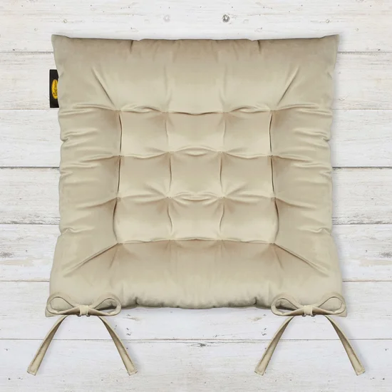 Dwustronna welwetowa poduszka siedziskowa na krzesło z szesnastoma pikowaniami, gramatura 260 g/m2 - 40 x 40 x 6 cm - jasnobrązowy