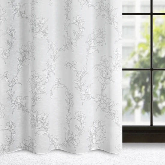 Zasłona FIORE z półprzezroczystej matowej tkaniny z graficznym kwiatowym motywem - 140 x 250 cm - biały