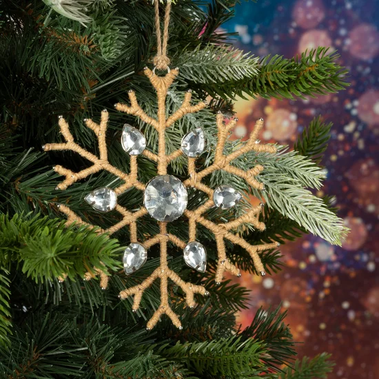 Świąteczna ozdoba choinkowa  śnieżynka z koralików i lśniących kryształów - 13 x 1 x 15 cm - brązowy
