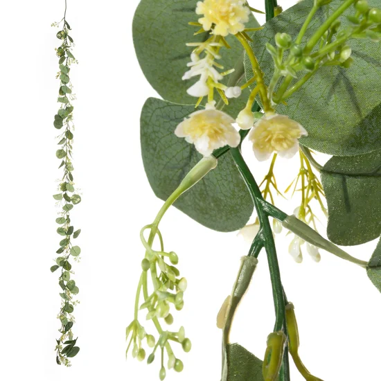 GIRLANDA ZWISAJĄCA - DROBNE LISTECZKI I KWIATY, BLUSZCZ kwiat sztuczny dekoracyjny - 170 cm - zielony