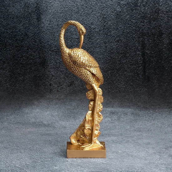 Żuraw figurka dekoracyjna złota - 12 x 9 x 30 cm - złoty