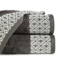 Ręcznik z żakardową bordiurą i geometrycznym wzorem - 70 x 140 cm - stalowy 1