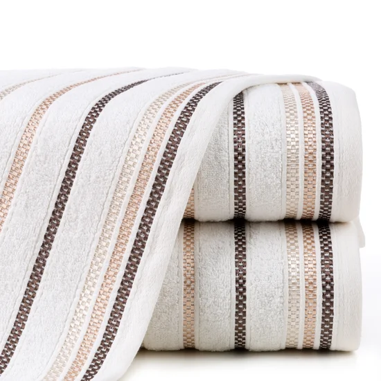 Ręcznik LIVIA  z kolorowymi paskami tkanymi we wzór jodełki - 30 x 50 cm - kremowy