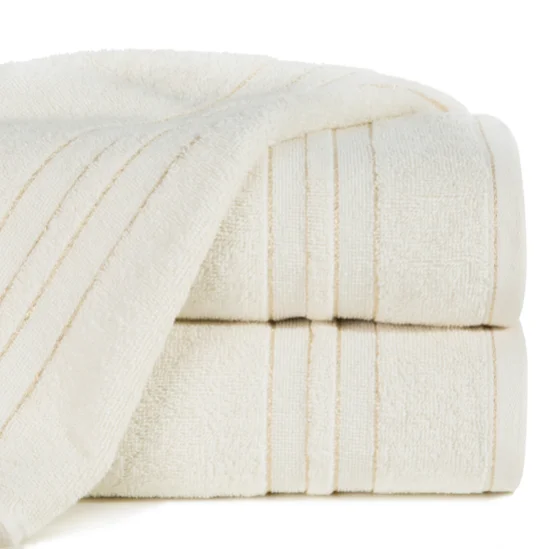 Ręcznik GALA bawełniany z  bordiurą w paski podkreślone błyszczącą nicią - 50 x 90 cm - kremowy