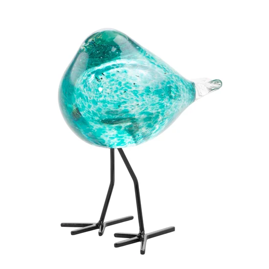 Ptaszek - ręcznie wykonana figurka dekoracyjna ze szkła artystycznego - 14 x 8 x 16 cm - turkusowy