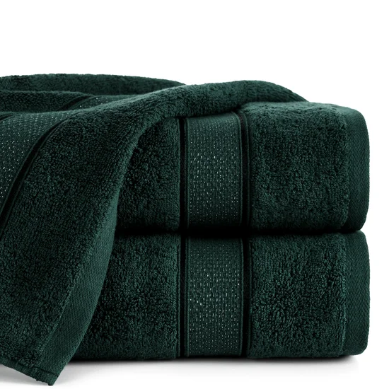 Ręcznik LIANA z bawełny z żakardową bordiurą przetykaną złocistą nitką - 30 x 50 cm - ciemnozielony