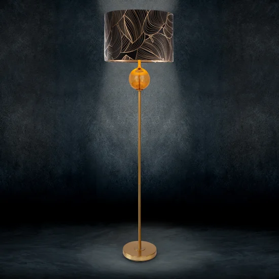 LIMITED COLLECTION Lampa stojąca VICTORIA 2 z podstawą łączącą szkło i metal oraz welwetowy abażur - ∅ 46 x 165 cm - czarny
