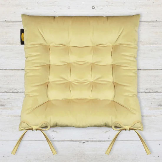 Dwustronna welwetowa poduszka siedziskowa na krzesło z szesnastoma pikowaniami, gramatura 260 g/m2 - 40 x 40 x 6 cm - jasnożółty