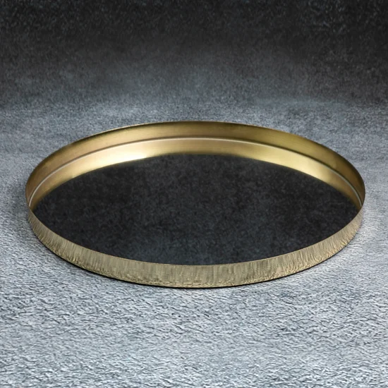 Okrągła taca dekoracyjna SANY z lustrzanym blatem i obrzeżem z metalu, złota - ∅ 30 x 3 cm - złoty