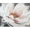 Obraz FLOWERY 1 ręcznie malowany na płótnie kwiat podkreślony srebrno-złotymi drobinkami - 100 x 80 cm - kremowy 1