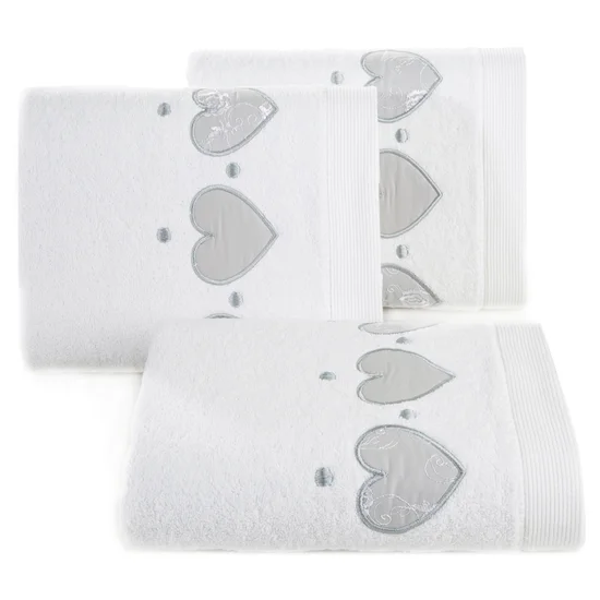 DESIGN 91 Ręcznik AGA z aplikacją z serduszkami i haftem - 70 x 140 cm - biały
